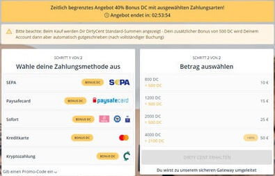 MyDirtyHobby Bezahlung mit DirtyCoins